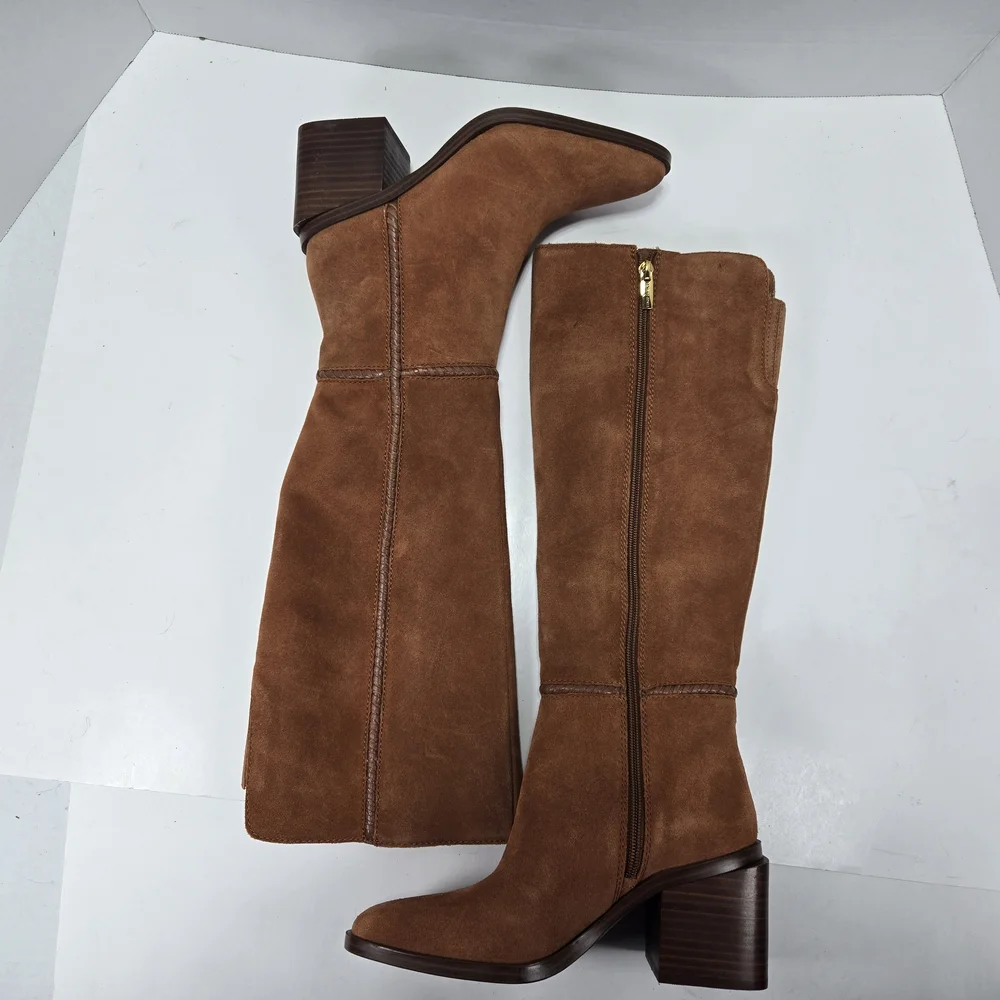 Vince Camuto Kaleeca Warm Caramel Suede Tall Riding Cowgirl Boots Size 5 - Picture 3 of 16